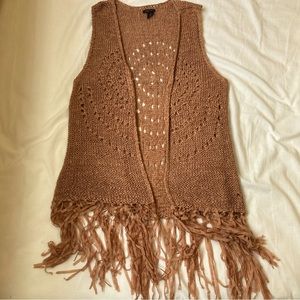 Forever 21 Knitted Earthy Brown Fringe Trim Boho Lagenlook Vest